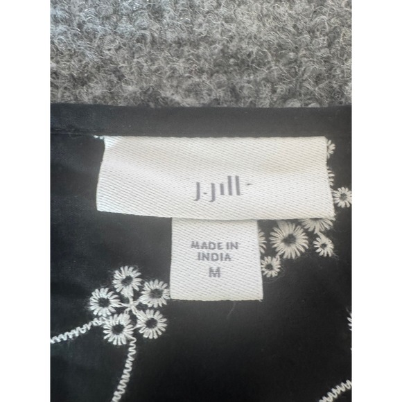 J. Jill Womens Black White Floral Embroidered Cotton Popover Blouse Top SZ M - Picture 11 of 11